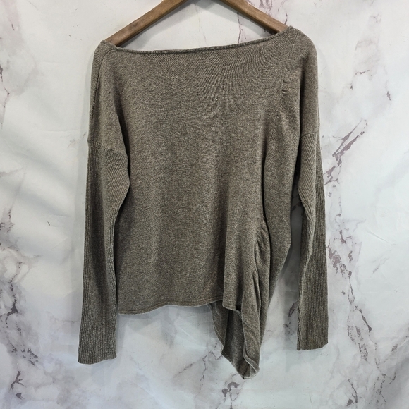 Fred And Sibel Sweater Women Medium Brown Cashmere Assymetric Ruched - Picture 5 of 10